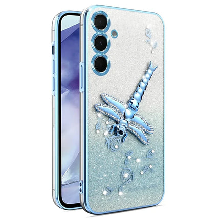 KADEM For Samsung Galaxy A05s 4G Case Dragonfly Kickstand TPU Flowers Glitter Phone Cover - Blue