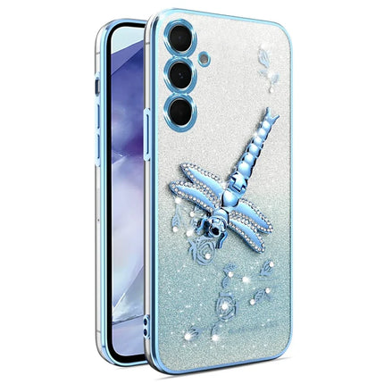 KADEM For Samsung Galaxy A25 5G (Global) (161.0 x 76.5 x 8.3mm) Case Dragonfly Kickstand TPU Flowers Glitter Phone Cover - Blue