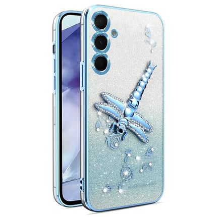 KADEM For Samsung Galaxy A35 5G Case Dragonfly Kickstand TPU Flowers Glitter Phone Cover - Blue