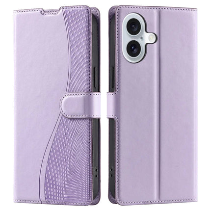 For iPhone 16 Case Dots Imprinted PU Leather Flip Phone Cover with Card Slot, Strap - Purple