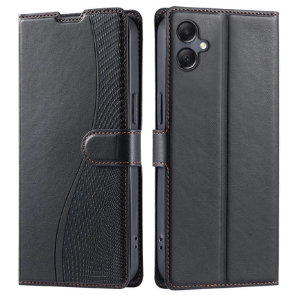 For Samsung Galaxy A05 4G Case Dots Imprinted PU Leather Flip Phone Cover with Card Slot, Strap - Black