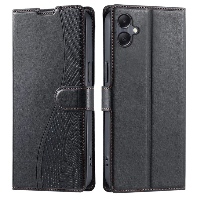 For Samsung Galaxy A05 4G Case Dots Imprinted PU Leather Flip Phone Cover with Card Slot, Strap - Black