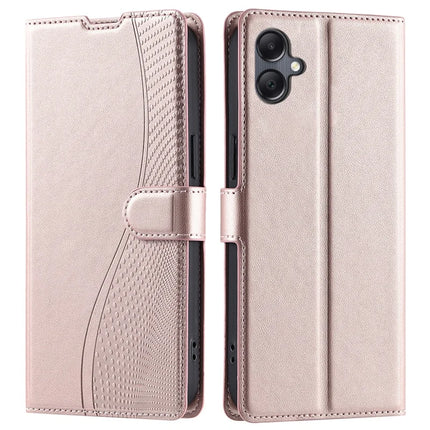 For Samsung Galaxy A05 4G Case Dots Imprinted PU Leather Flip Phone Cover with Card Slot, Strap - Rose Gold
