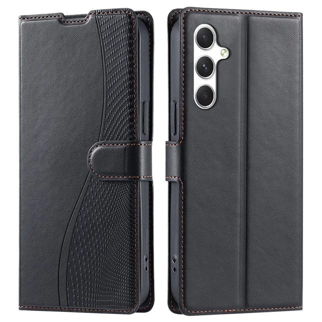 For Samsung Galaxy A05s 4G Case Dots Imprinted PU Leather Flip Phone Cover with Card Slot, Strap - Black