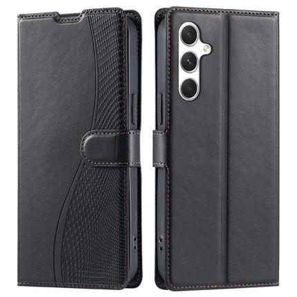 For Samsung Galaxy A34 5G Case Dots Imprinted PU Leather Flip Phone Cover with Card Slot, Strap - Black