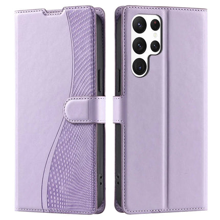 For Samsung Galaxy S23 Ultra Case Dots Imprinted PU Leather Flip Phone Cover with Card Slot, Strap - Purple