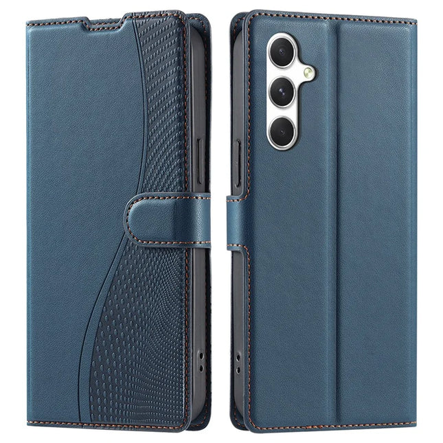 For Samsung Galaxy S23 FE Case Dots Imprinted PU Leather Flip Phone Cover with Card Slot, Strap - Blue