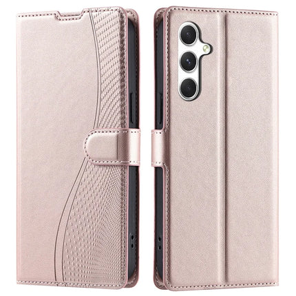 For Samsung Galaxy S23 FE Case Dots Imprinted PU Leather Flip Phone Cover with Card Slot, Strap - Rose Gold
