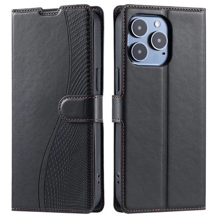 For iPhone 16 Pro Max Case Dots Imprinted PU Leather Flip Phone Cover with Card Slot, Strap - Black