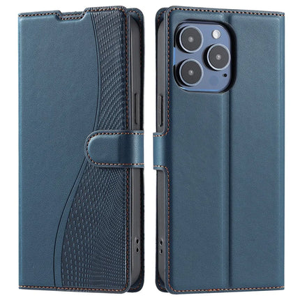 For iPhone 16 Pro Max Case Dots Imprinted PU Leather Flip Phone Cover with Card Slot, Strap - Blue