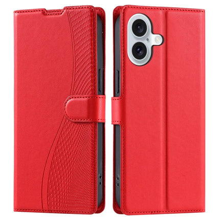 For iPhone 16 Plus Case Dots Imprinted PU Leather Flip Phone Cover with Card Slot, Strap - Red