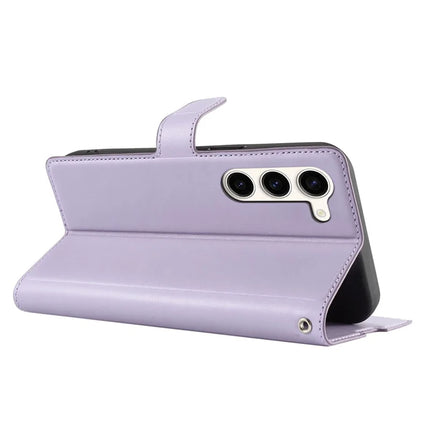 For Samsung Galaxy S23 Case Dots Imprinted PU Leather Flip Phone Cover with Card Slot, Strap