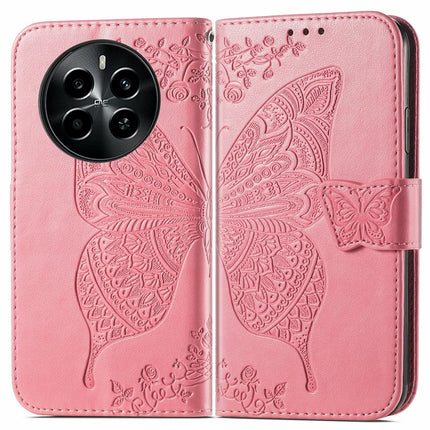 For Realme 13+ 5G (Global) / 13 Pro 5G (China) Case PU Leather Wallet Phone Cover Butterfly Pattern - Pink