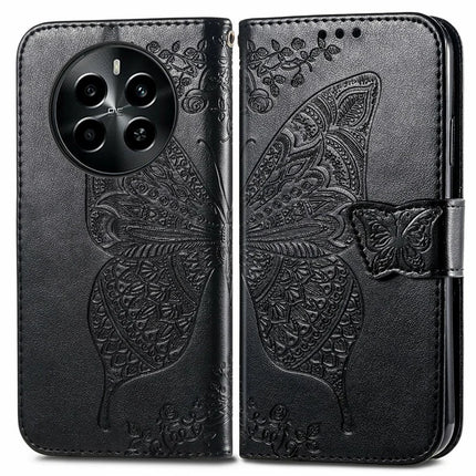 For Realme 13+ 5G (Global) / 13 Pro 5G (China) Case PU Leather Wallet Phone Cover Butterfly Pattern - Black