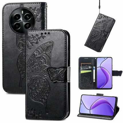 For Realme 13+ 5G (Global) / 13 Pro 5G (China) Case PU Leather Wallet Phone Cover Butterfly Pattern