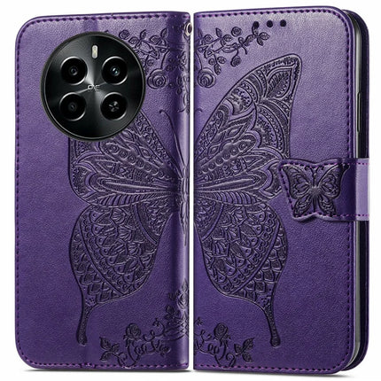 For Realme 13+ 5G (Global) / 13 Pro 5G (China) Case PU Leather Wallet Phone Cover Butterfly Pattern - Dark Purple