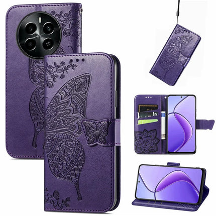 For Realme 13+ 5G (Global) / 13 Pro 5G (China) Case PU Leather Wallet Phone Cover Butterfly Pattern