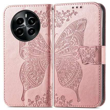 For Realme 13+ 5G (Global) / 13 Pro 5G (China) Case PU Leather Wallet Phone Cover Butterfly Pattern - Rose Gold