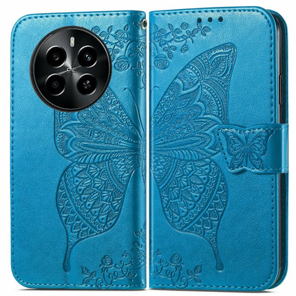 For Realme 13+ 5G (Global) / 13 Pro 5G (China) Case PU Leather Wallet Phone Cover Butterfly Pattern - Blue