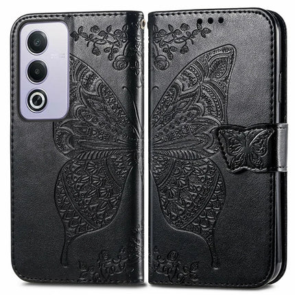 For Oppo A80 5G Case PU Leather Wallet Phone Cover Butterfly Pattern - Black