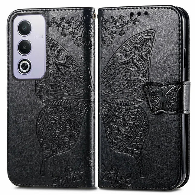 For Oppo A80 5G Case PU Leather Wallet Phone Cover Butterfly Pattern - Black