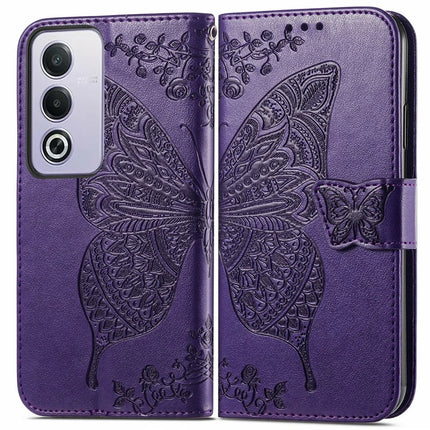 For Oppo A80 5G Case PU Leather Wallet Phone Cover Butterfly Pattern - Dark Purple