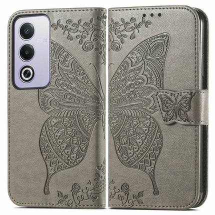 For Oppo A80 5G Case PU Leather Wallet Phone Cover Butterfly Pattern - Grey