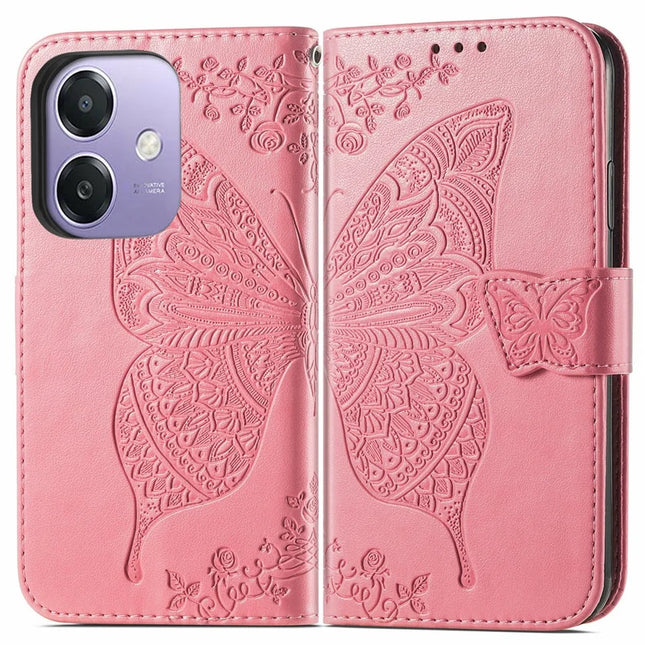 For Oppo A3x 5G Case PU Leather Wallet Phone Cover Butterfly Pattern - Pink