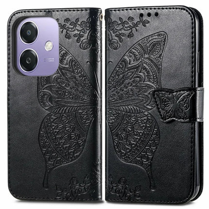 For Oppo A3x 5G Case PU Leather Wallet Phone Cover Butterfly Pattern - Black