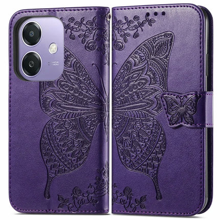 For Oppo A3x 5G Case PU Leather Wallet Phone Cover Butterfly Pattern - Dark Purple
