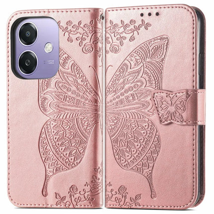 For Oppo A3x 5G Case PU Leather Wallet Phone Cover Butterfly Pattern - Rose Gold