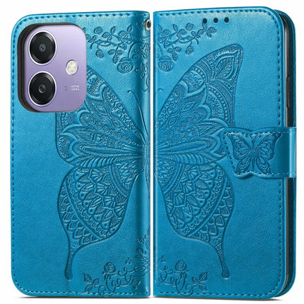 For Oppo A3x 5G Case PU Leather Wallet Phone Cover Butterfly Pattern - Blue