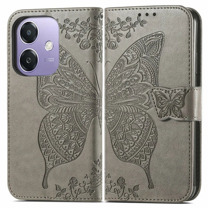 For Oppo A3x 5G Case PU Leather Wallet Phone Cover Butterfly Pattern - Grey
