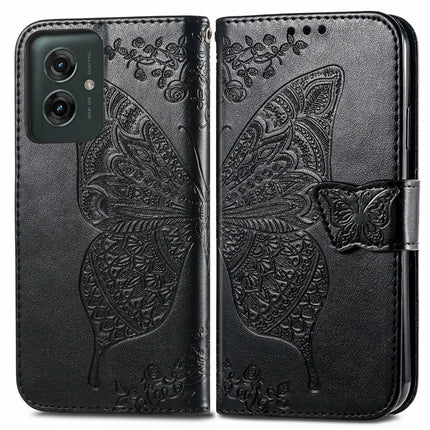 For Motorola Moto G55 5G Case PU Leather Wallet Phone Cover Butterfly Pattern - Black