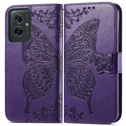 For Motorola Moto G55 5G Case PU Leather Wallet Phone Cover Butterfly Pattern - Dark Purple