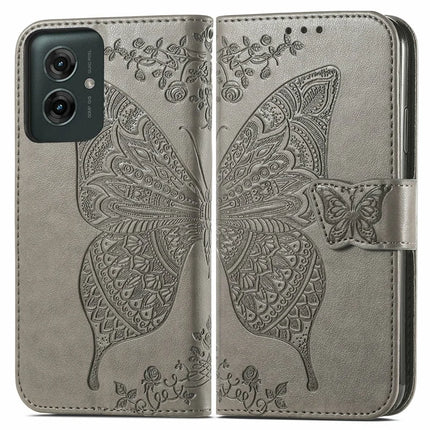 For Motorola Moto G55 5G Case PU Leather Wallet Phone Cover Butterfly Pattern - Grey