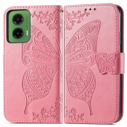 For Motorola Moto G35 5G Case PU Leather Wallet Phone Cover Butterfly Pattern - Pink