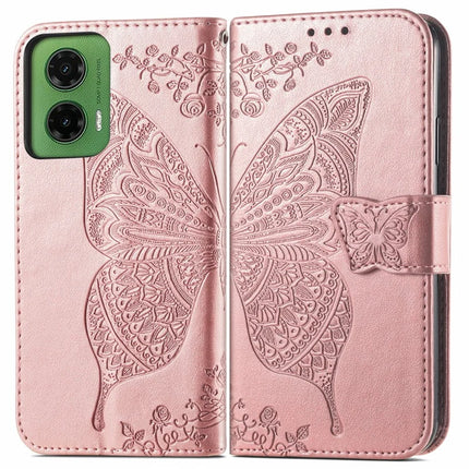 For Motorola Moto G35 5G Case PU Leather Wallet Phone Cover Butterfly Pattern - Rose Gold
