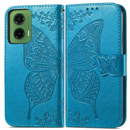 For Motorola Moto G35 5G Case PU Leather Wallet Phone Cover Butterfly Pattern - Blue