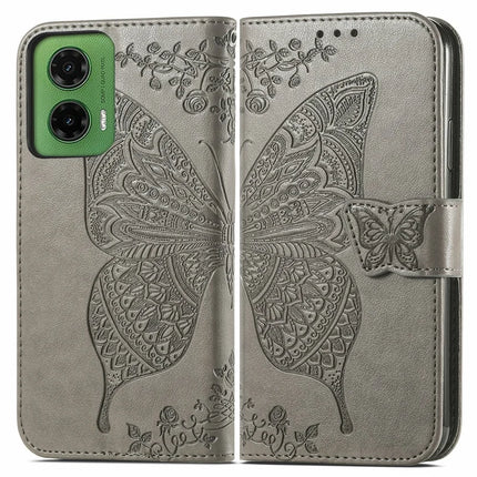 For Motorola Moto G35 5G Case PU Leather Wallet Phone Cover Butterfly Pattern - Grey