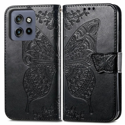 For Motorola Edge 50 Neo 5G / Moto S50 5G / Thinkphone 25 5G Case PU Leather Wallet Phone Cover Butterfly Pattern - Black