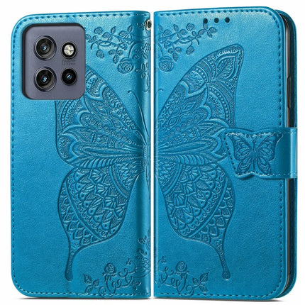 For Motorola Edge 50 Neo 5G / Moto S50 5G / Thinkphone 25 5G Case PU Leather Wallet Phone Cover Butterfly Pattern - Blue