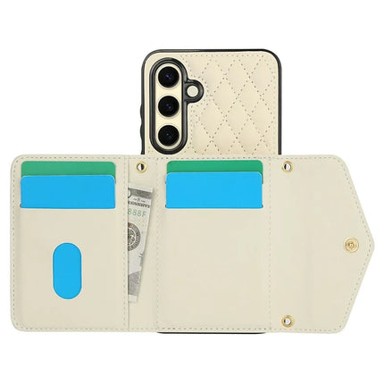 For Samsung Galaxy S23 FE Case Card Holders RFID Blocking PU Leather+TPU Phone Cover with Shoulder Strap