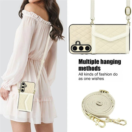 For Samsung Galaxy S23 FE Case Card Holders RFID Blocking PU Leather+TPU Phone Cover with Shoulder Strap