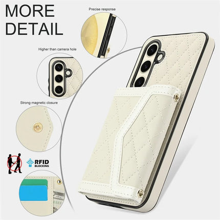For Samsung Galaxy S23 FE Case Card Holders RFID Blocking PU Leather+TPU Phone Cover with Shoulder Strap