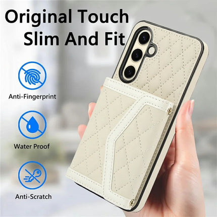 For Samsung Galaxy S23 FE Case Card Holders RFID Blocking PU Leather+TPU Phone Cover with Shoulder Strap
