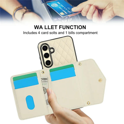 For Samsung Galaxy S23 FE Case Card Holders RFID Blocking PU Leather+TPU Phone Cover with Shoulder Strap