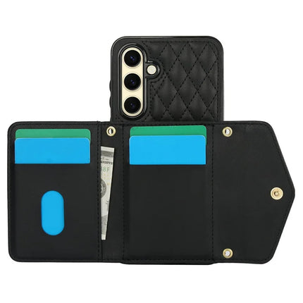 For Samsung Galaxy S23 FE Case Card Holders RFID Blocking PU Leather+TPU Phone Cover with Shoulder Strap