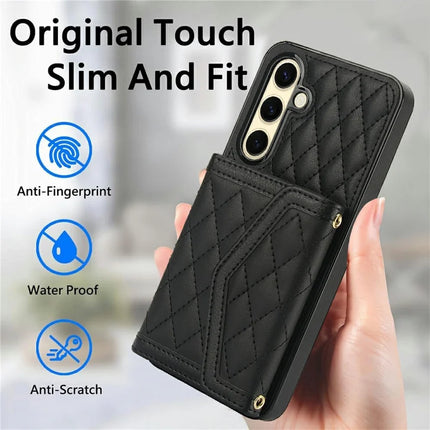 For Samsung Galaxy S23 FE Case Card Holders RFID Blocking PU Leather+TPU Phone Cover with Shoulder Strap