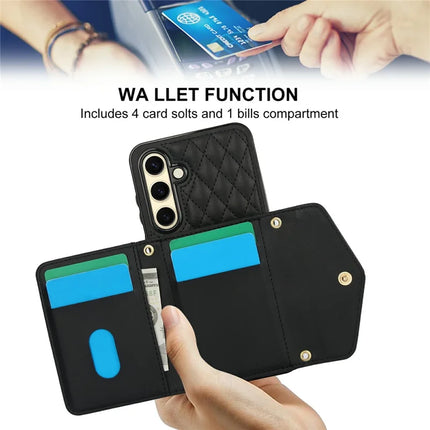 For Samsung Galaxy S23 FE Case Card Holders RFID Blocking PU Leather+TPU Phone Cover with Shoulder Strap